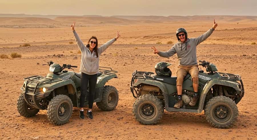 Evening Marrakech: Agafay Desert Quad , Camel & Dinner Shows - 30 Minutes on a Double Quad: Thrill, Sand, and Safety