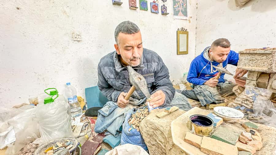 Fes: Attarine Madrasa, Museum, Tannery, Souk and Medina Tour - Pottery and Zellige tilework workshop: where the medina’s look begins
