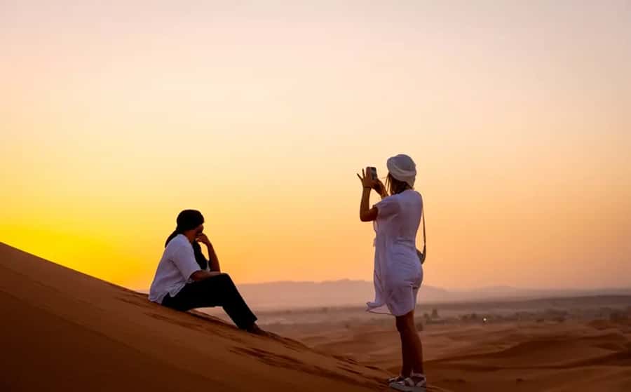 From Fes: 3-Day Luxury Desert Tour to Marrakech via Merzouga - Ziz Valley to Merzouga, sunset from a camel’s back