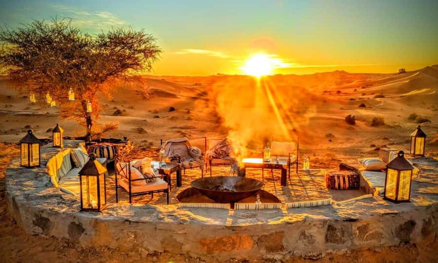 From Marrakech : Agafay Desert Sunset Dinner with Camel Ride - Changing into a Saharan outfit and arriving at the camp