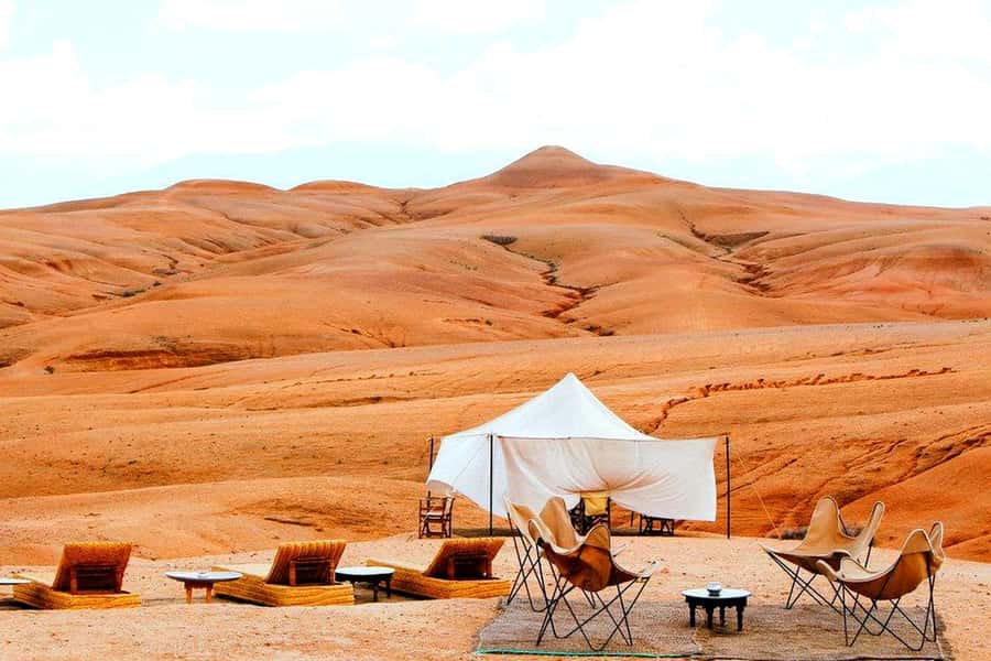 From Marrakech : Agafay Desert Sunset Dinner with Camel Ride - Dinner under clear desert stars, plus Berber music and a fire show
