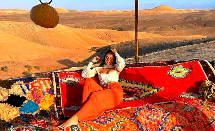 From Marrakech : Agafay Desert Sunset Dinner with Camel Ride - From Marrakech hotel to the camp, with Atlas Mountains views