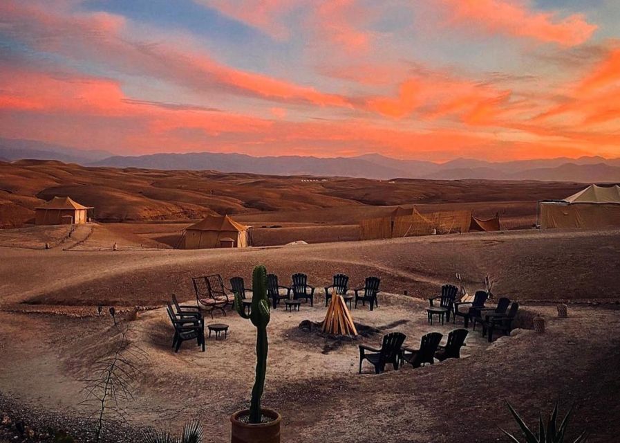 From Marrakesh Agafay Desert Dinner & Sunset, and Camel Ride - Dinner at the desert camp with a pool and starry-night atmosphere