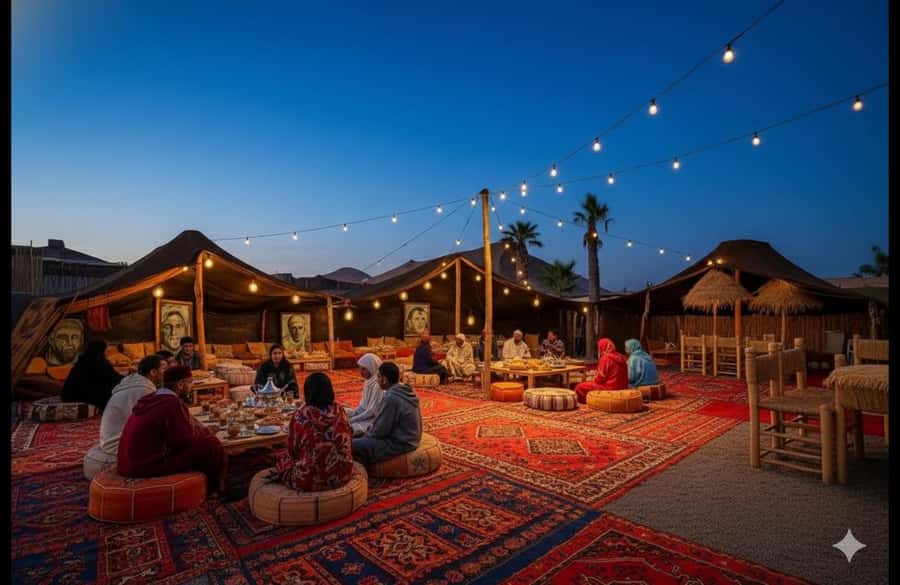 Marrakech: Agafay desert camel ride with dinner & spectacle - Moroccan Dinner Under the Stars: Cozy, Filling, and Outdoor
