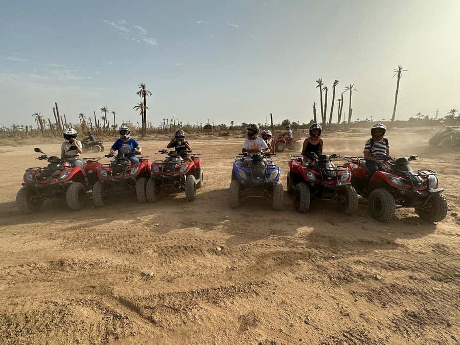Marrakech: Desert and Palm Grove Sunset Quad Tour with Tea - Riding past palm groves, hills, Berber villages, and rocky desert